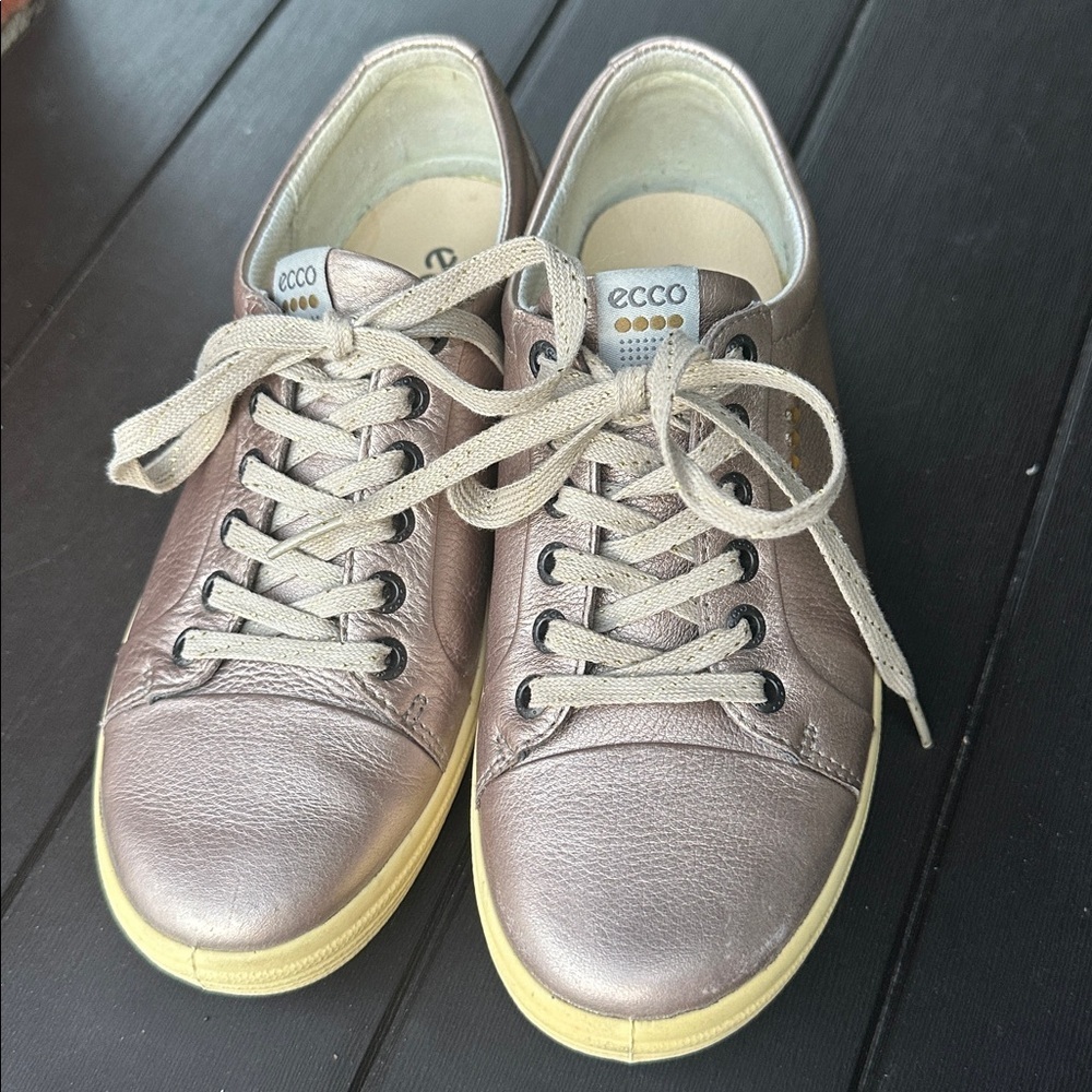 Ecco Shoes Hydromax Casual Sneakers Leather Lace Up in pewter bronze shade - Picture 2 of 11